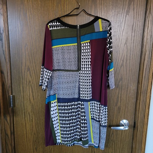 J Taylor Womens Dress Multicolor Geometric Shift Dress 3/4 Sleeve Zipper Size 16 - Picture 3 of 10